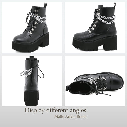 Gravechain Chunky Platform Boots – Black Combat Ankle - Noctura