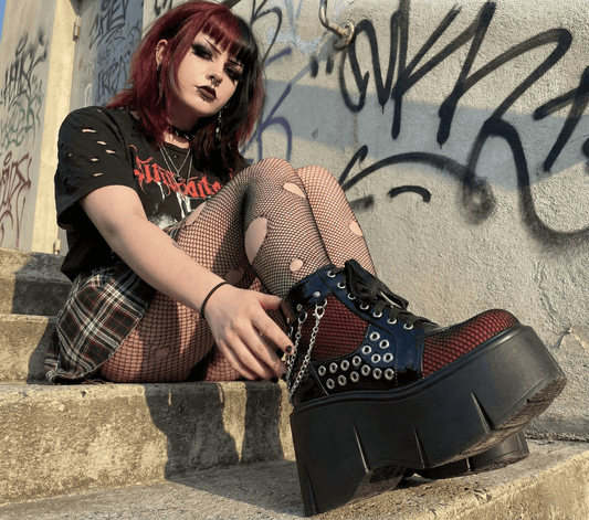 Hexbound Mesh Chain Wedge Boots – Black Platform Ankle - Noctura