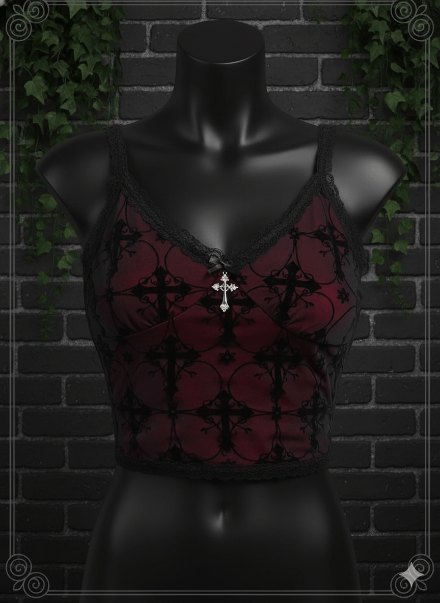 Lace Goth Crop Top – Witchy Grunge Cami - Noctura