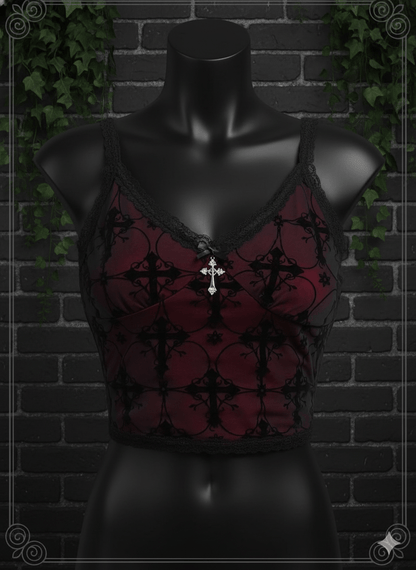 Lace Goth Crop Top – Witchy Grunge Cami - Noctura