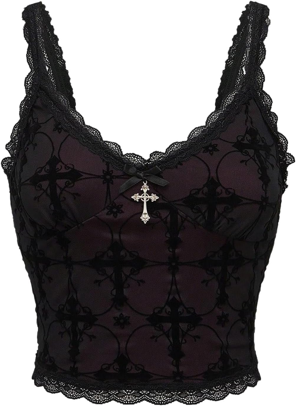 Lace Goth Crop Top – Witchy Grunge Cami - Noctura