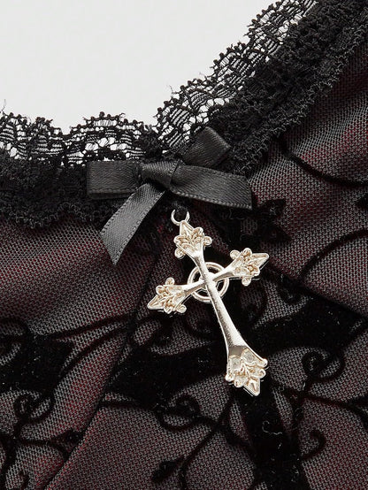 Lace Goth Crop Top – Witchy Grunge Cami - Noctura