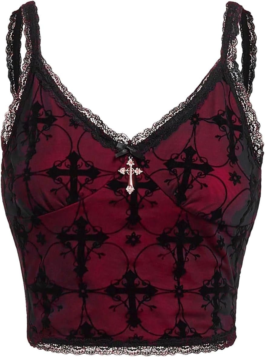 Lace Goth Crop Top – Witchy Grunge Cami - Noctura