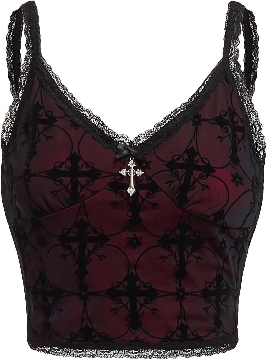 Lace Goth Crop Top – Witchy Grunge Cami - Noctura
