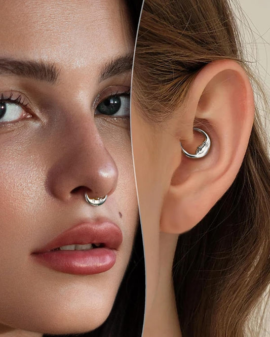 Moon Face G23 Solid Titanium Septum Ring 16G Silver Septum Jewelry Dainty Helix Daith Earrings for Women Daith Piercing Jewelry 8/10MM - Noctura