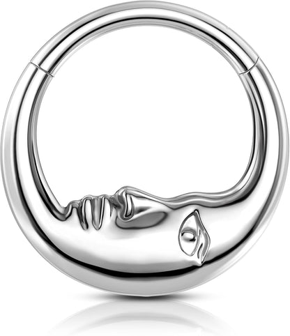 Moon Face G23 Solid Titanium Septum Ring 16G Silver Septum Jewelry Dainty Helix Daith Earrings for Women Daith Piercing Jewelry 8/10MM - Noctura