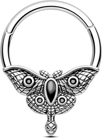 Moth Septum Ring 16G Mystical Septum Piercing Jewelry 316L Surgical Steel Daith Earrings Gothic Septum Segment Rings Halloween for Women Men - Noctura