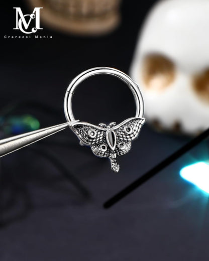 Moth Septum Ring 16G Mystical Septum Piercing Jewelry 316L Surgical Steel Daith Earrings Gothic Septum Segment Rings Halloween for Women Men - Noctura