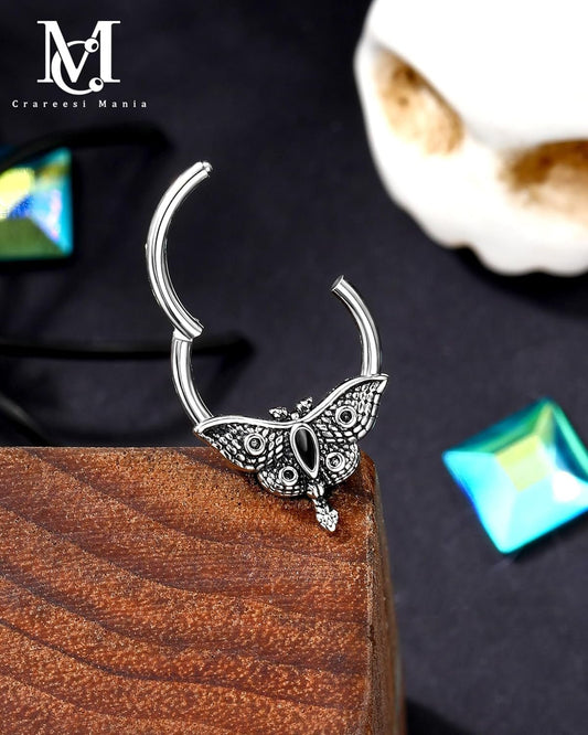 Moth Septum Ring 16G Mystical Septum Piercing Jewelry 316L Surgical Steel Daith Earrings Gothic Septum Segment Rings Halloween for Women Men - Noctura
