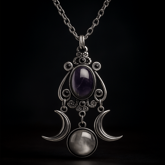 Noctura Gothic Moon Crystal Necklace - Moonlit Romance - Noctura