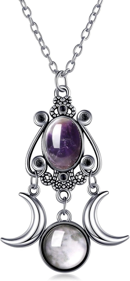 Noctura Gothic Moon Crystal Necklace - Moonlit Romance - Noctura