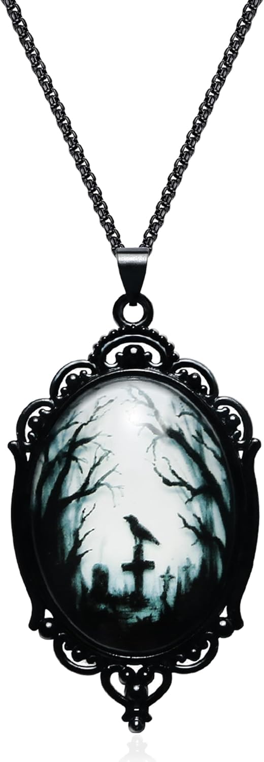 Noctura Gothic Raven Locket Necklace - Halloween - Noctura