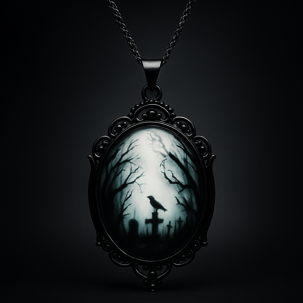 Noctura Gothic Raven Locket Necklace - Halloween - Noctura