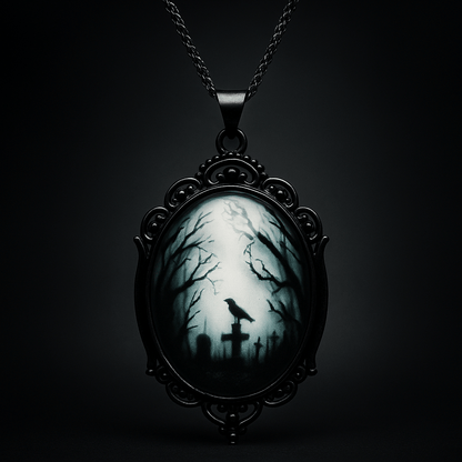 Noctura Gothic Raven Locket Necklace - Halloween - Noctura