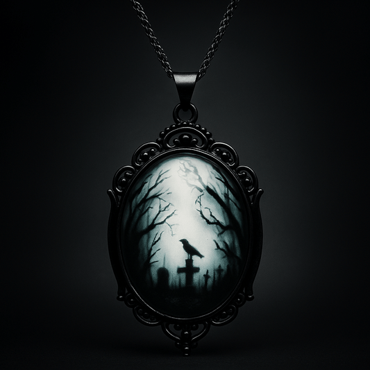 Noctura Gothic Raven Locket Necklace - Halloween - Noctura