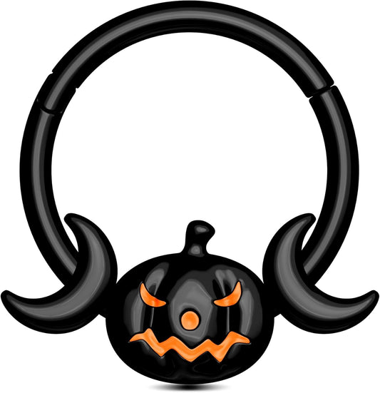 Pumpkin Septum Ring Halloween Segment Nose Ring Hoop 316L Surgical Steel Gothic Septum Piercing Jewelry Spooky Daith Earrings for Women Men - Noctura