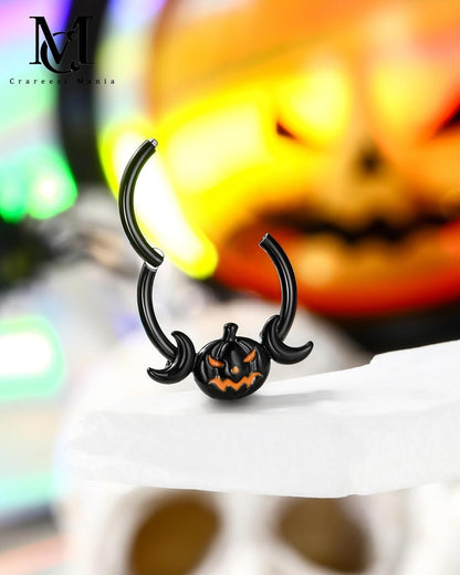 Pumpkin Septum Ring Halloween Segment Nose Ring Hoop 316L Surgical Steel Gothic Septum Piercing Jewelry Spooky Daith Earrings for Women Men - Noctura