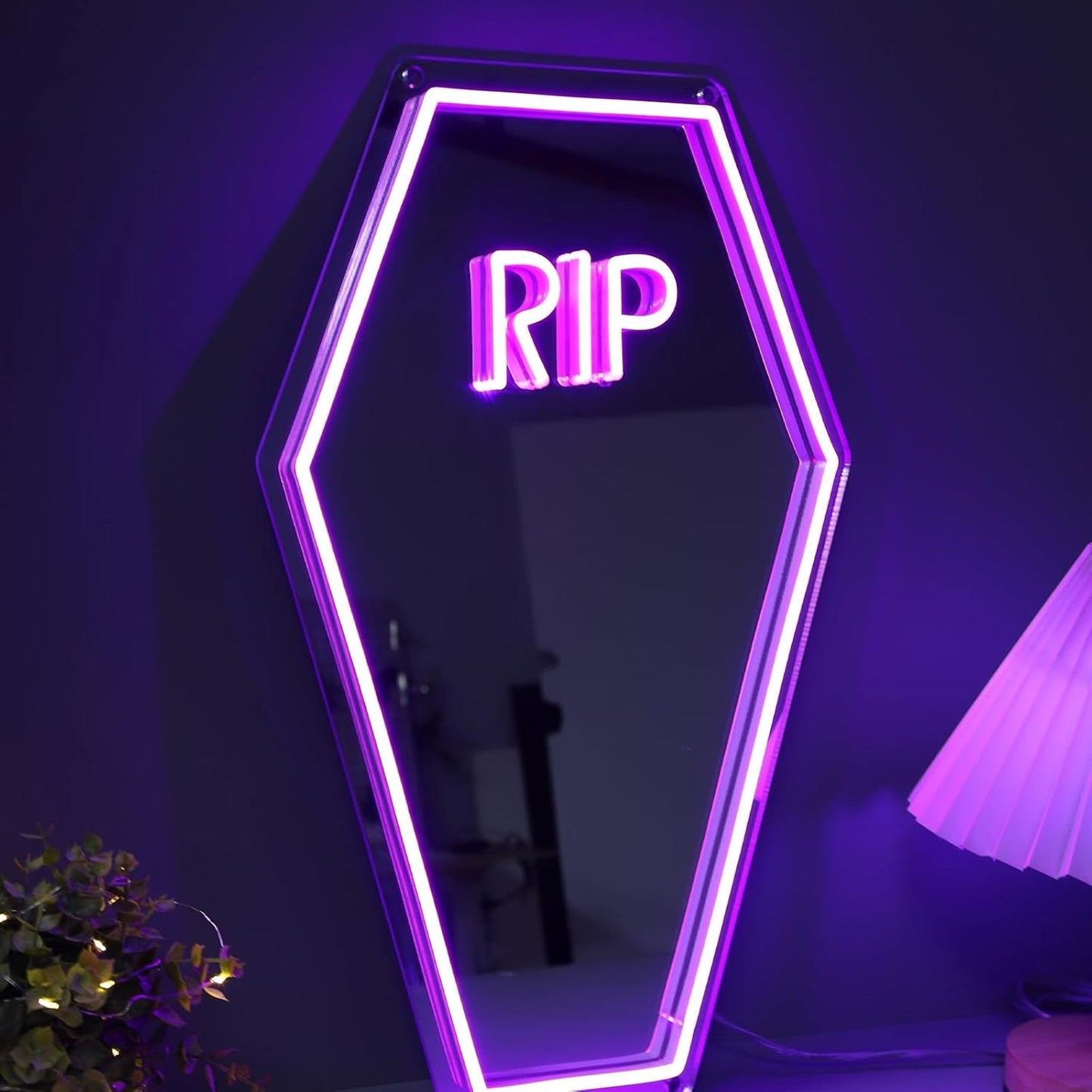 RIP Neon Coffin Mirror – Purple Crypt LED 🪦💜 - Noctura