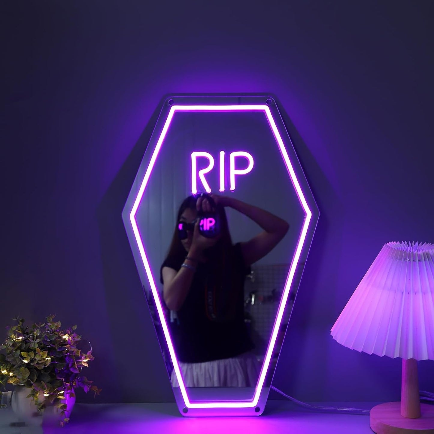 RIP Neon Coffin Mirror – Purple Crypt LED 🪦💜 - Noctura