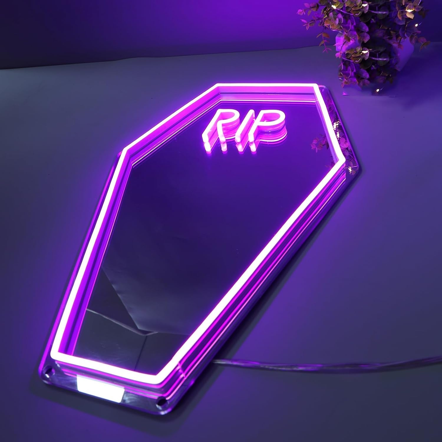 RIP Neon Coffin Mirror – Purple Crypt LED 🪦💜 - Noctura