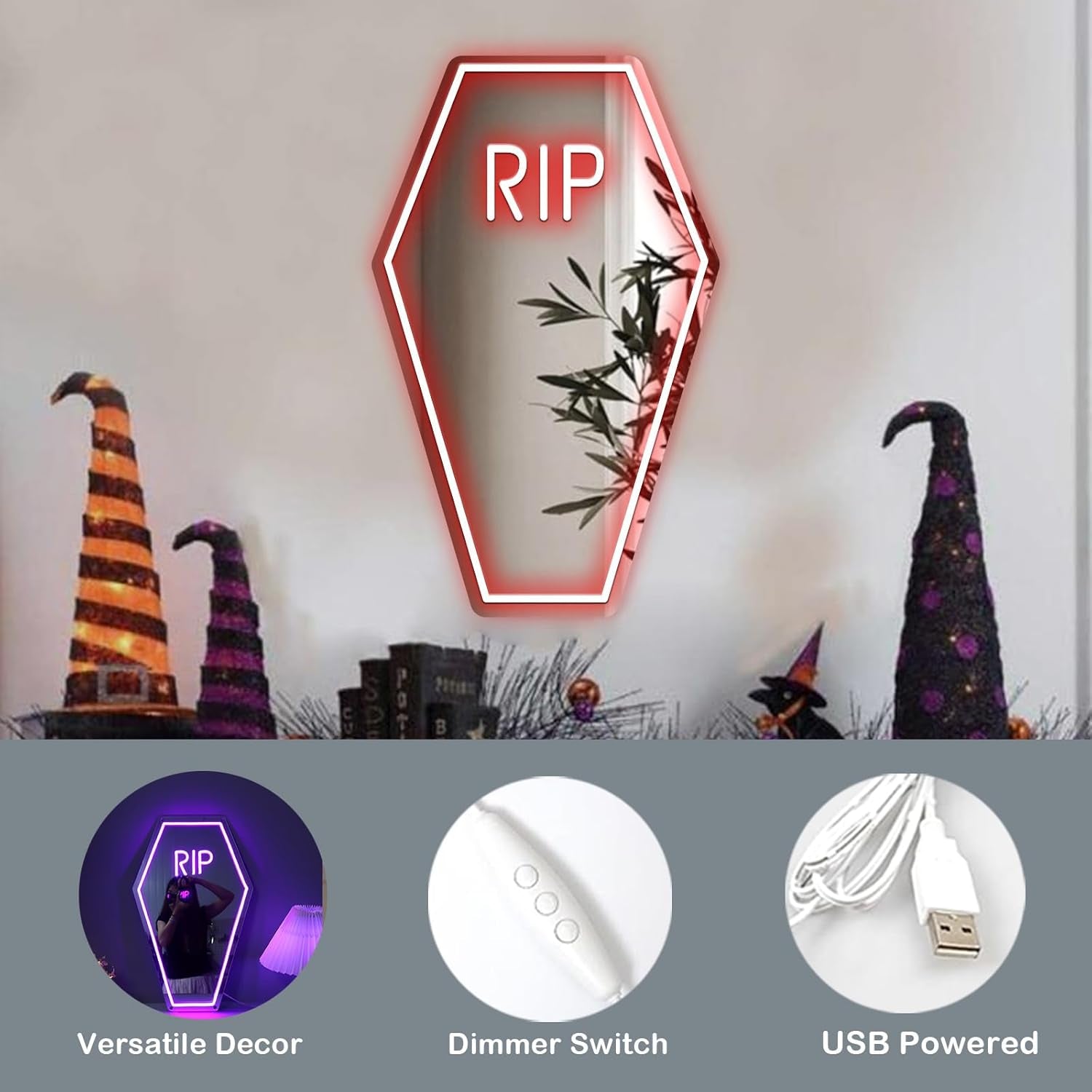 RIP Neon Coffin Mirror – Purple Crypt LED 🪦💜 - Noctura