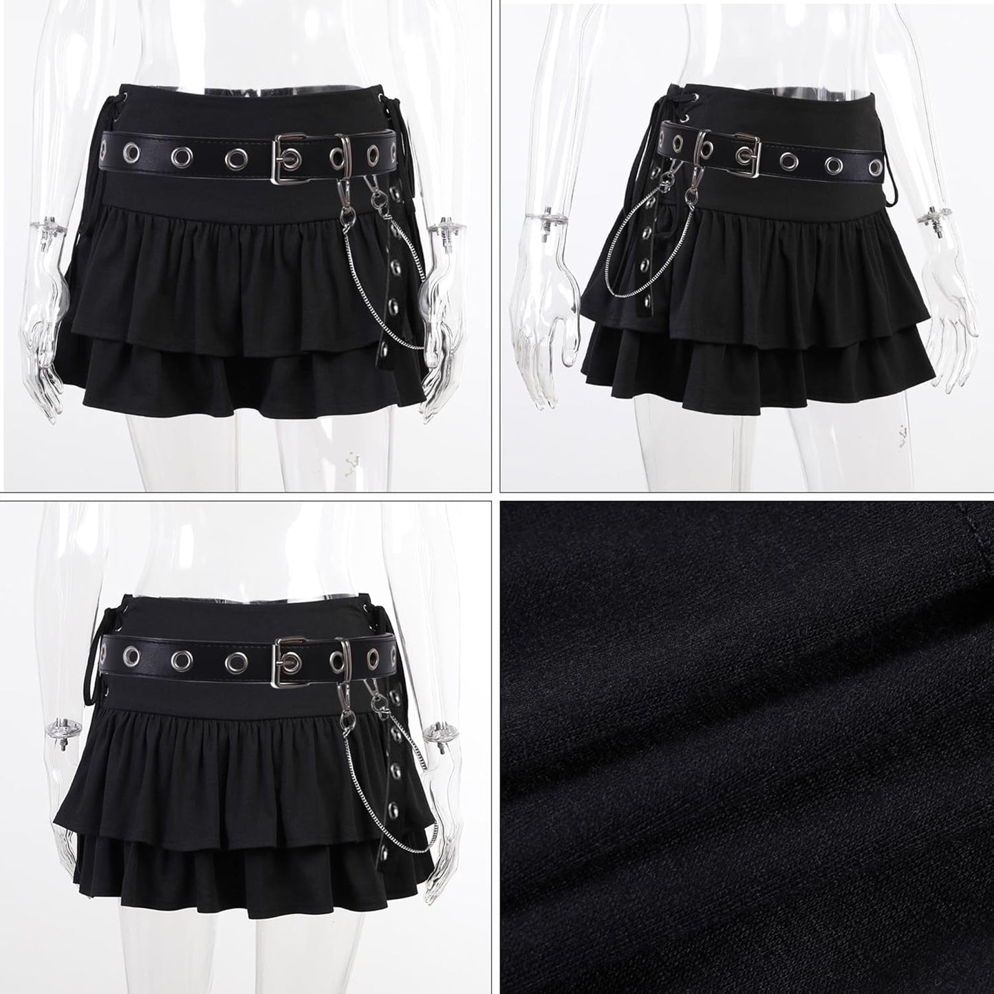 Ruffle Tie Close Black Mini Skirt - Noctura - Noctura