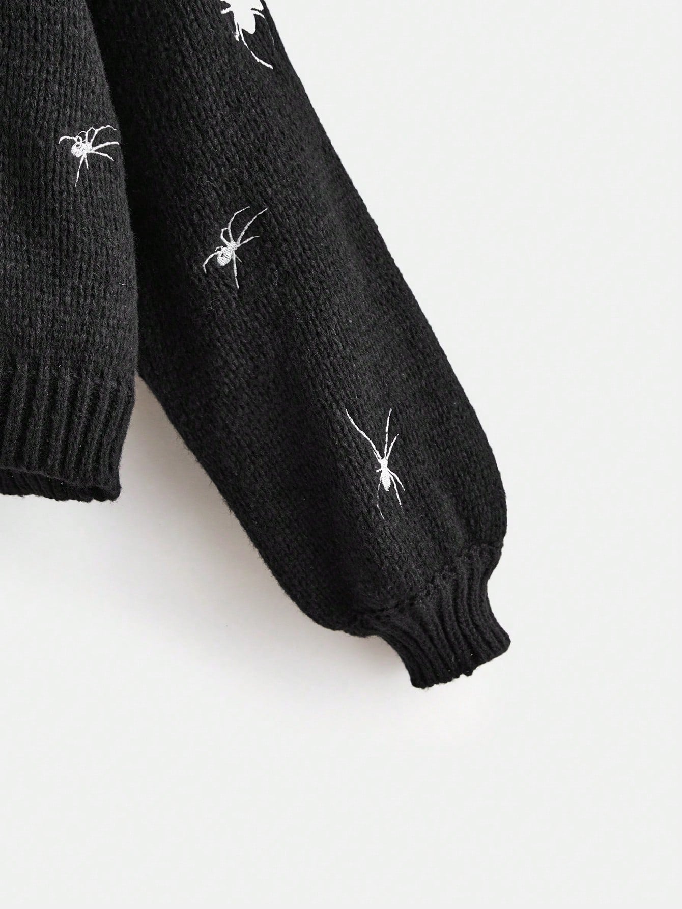 Spider Embroidery Lantern Sleeve Cardigan - Noctura