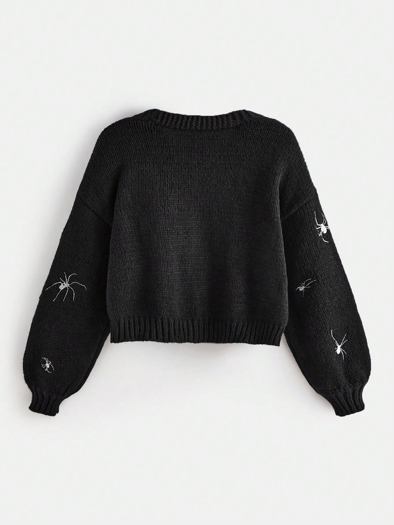 Spider Embroidery Lantern Sleeve Cardigan - Noctura