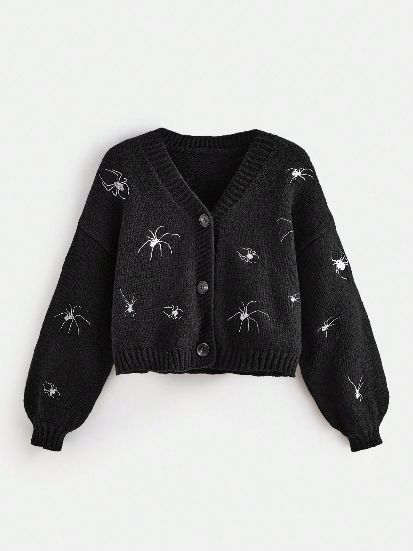 Spider Embroidery Lantern Sleeve Cardigan - Noctura